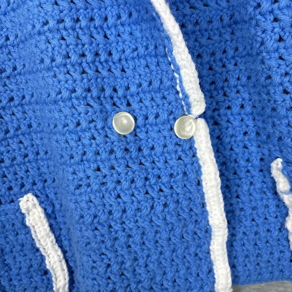 Handmade Crochet Cardigan Jacket Granny Sweater Boho Cottage Unique Blue Artsy - Picture 4 of 11
